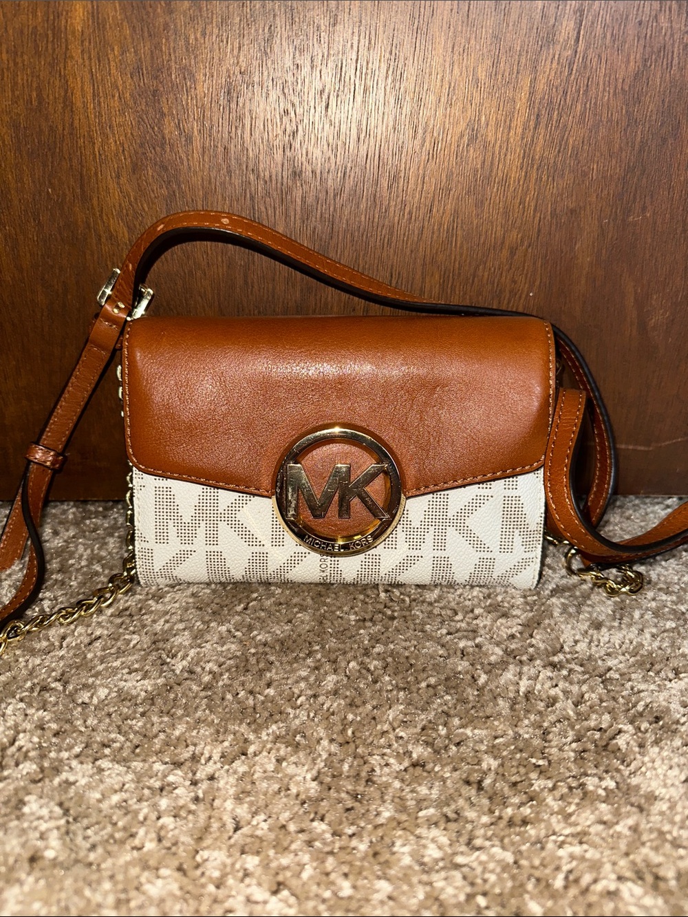Michael Kors Tan and Cream Signature Crossbody Bag